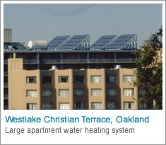 Commercial solar hot water installation on Westlake Christian Terrace, Oakland