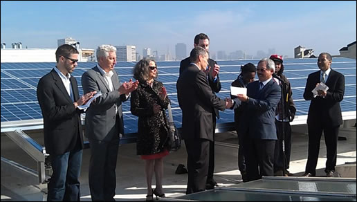 Greg Kennedy GM of Occidental Power, Mayor Ed Lee and other constituents gather for GoSolar program